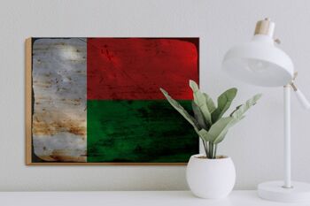 Panneau en bois drapeau Madagascar 40x30cm panneau décoratif rouille Madagascar 3