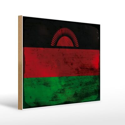 Letrero de madera bandera Malawi 40x30cm Bandera de Malawi cartel decorativo óxido