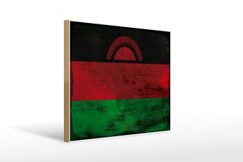 Panneau en bois drapeau Malawi 40x30cm Drapeau du Malawi signe décoratif rouille 1