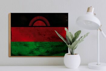 Panneau en bois drapeau Malawi 40x30cm Drapeau du Malawi signe décoratif rouille 3