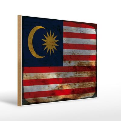 Letrero de madera bandera Malasia 40x30cm Bandera de Malasia letrero oxidado