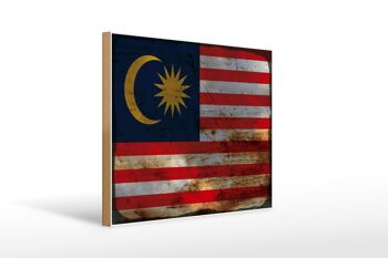 Panneau en bois drapeau Malaisie 40x30cm Drapeau de Malaisie signe rouille 1