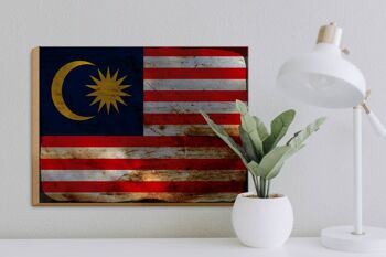 Panneau en bois drapeau Malaisie 40x30cm Drapeau de Malaisie signe rouille 3