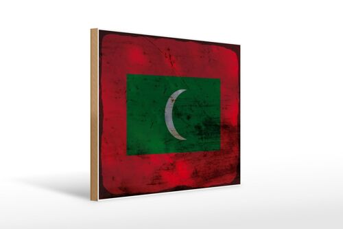 Holzschild Flagge Malediven 40x30cm Flag Maldives Rost Deko Schild