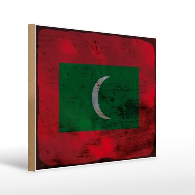 Letrero de madera bandera Maldivas 40x30cm Bandera Maldivas cartel decorativo óxido
