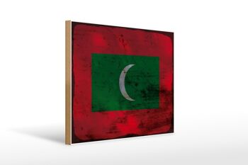 Panneau en bois drapeau Maldives 40x30cm drapeau Maldives signe décoratif rouille 1