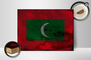 Panneau en bois drapeau Maldives 40x30cm drapeau Maldives signe décoratif rouille 2