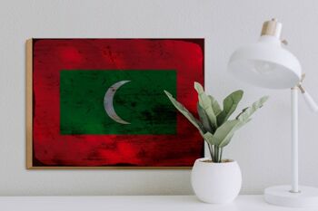 Panneau en bois drapeau Maldives 40x30cm drapeau Maldives signe décoratif rouille 3