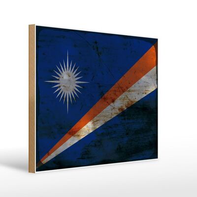 Holzschild Flagge Marshallinseln 40x30cm Flag Rost Holz Deko Schild