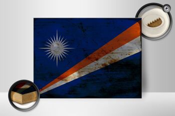 Panneau en bois drapeau des îles Marshall 40x30cm, panneau décoratif en bois rouille 2