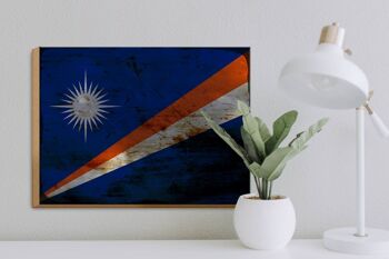 Panneau en bois drapeau des îles Marshall 40x30cm, panneau décoratif en bois rouille 3