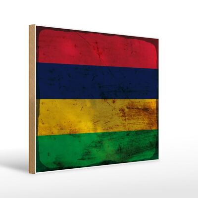 Holzschild Flagge Mauritius 40x30cm Flag Mauritius Rost Deko Schild