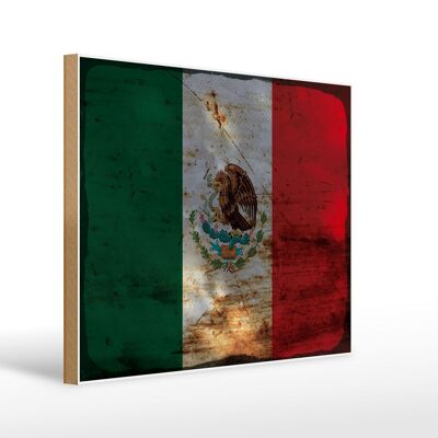 Cartello in legno bandiera Messico 40x30 cm Bandiera del Messico cartello decorativo color ruggine