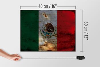 Panneau en bois drapeau Mexique 40x30cm Drapeau du Mexique signe décoratif rouille 4