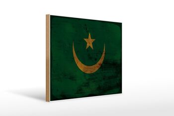 Panneau en bois drapeau Mauritanie 40x30cm Drapeau Mauritanie signe rouille 1