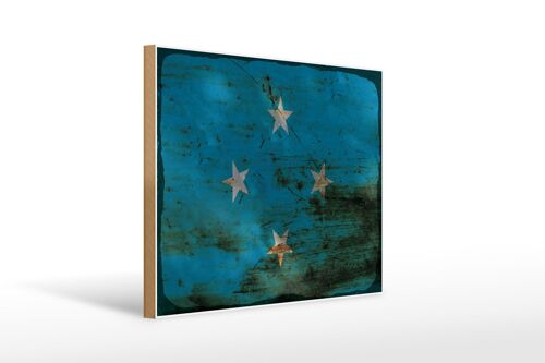 Holzschild Flagge Mikronesien 40x30cm Micronesia Rost Deko Schild