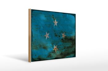 Panneau en bois drapeau Micronésie 40x30cm Panneau décoratif rouille Micronésie 1