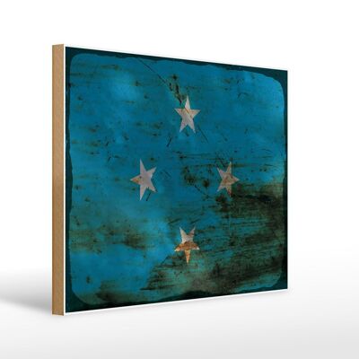 Holzschild Flagge Mikronesien 40x30cm Micronesia Rost Deko Schild