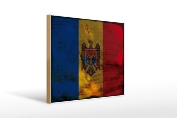 Panneau en bois drapeau Moldavie 40x30cm Drapeau de Moldavie signe décoratif rouille 1