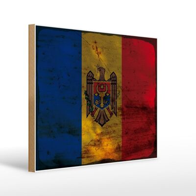 Holzschild Flagge Moldau 40x30cm Flag of Moldova Rost Deko Schild
