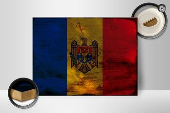 Panneau en bois drapeau Moldavie 40x30cm Drapeau de Moldavie signe décoratif rouille 2