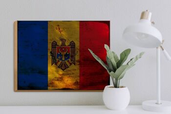 Panneau en bois drapeau Moldavie 40x30cm Drapeau de Moldavie signe décoratif rouille 3