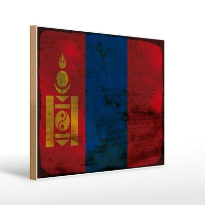 Letrero de madera bandera Mongolia 40x30cm Bandera de Mongolia signo oxidado