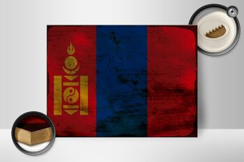 Panneau en bois drapeau Mongolie 40x30cm Drapeau de Mongolie signe rouille 2