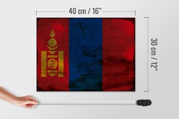 Panneau en bois drapeau Mongolie 40x30cm Drapeau de Mongolie signe rouille 4