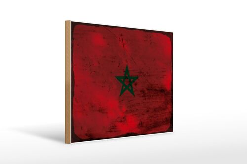 Holzschild Flagge Marokko 40x30cm Flag of Morocco Rost Deko Schild
