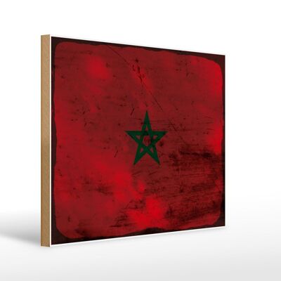 Holzschild Flagge Marokko 40x30cm Flag of Morocco Rost Deko Schild