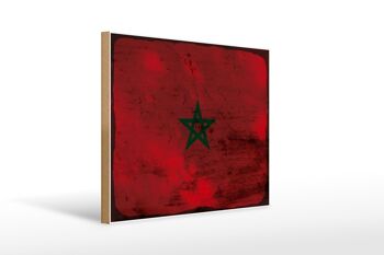 Panneau en bois drapeau Maroc 40x30cm Drapeau du Maroc signe décoratif rouille 1