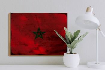 Panneau en bois drapeau Maroc 40x30cm Drapeau du Maroc signe décoratif rouille 3
