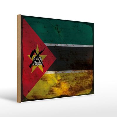 Panneau en bois drapeau Mozambique 40x30cm, drapeau Mozambique, panneau décoratif rouille