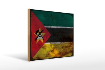 Panneau en bois drapeau Mozambique 40x30cm, drapeau Mozambique, panneau décoratif rouille 1