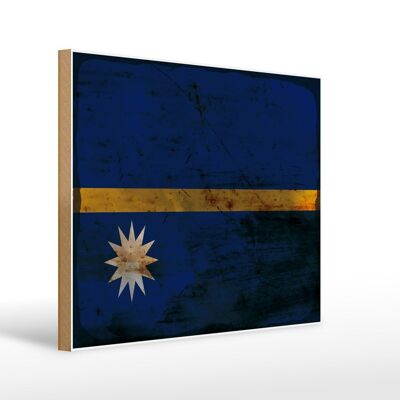 Cartello in legno bandiera Nauru 40x30 cm Bandiera di Nauru, segno ruggine
