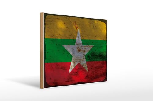 Holzschild Flagge Myanmar 40x30cm Flag of Myanmar Rost Deko Schild