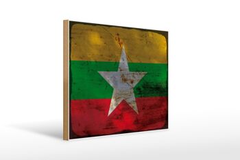 Panneau en bois drapeau Myanmar 40x30cm, drapeau du Myanmar, signe décoratif rouille 1