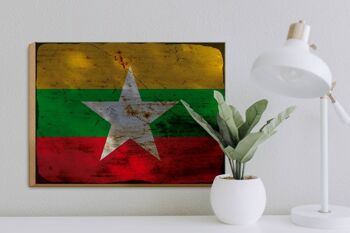 Panneau en bois drapeau Myanmar 40x30cm, drapeau du Myanmar, signe décoratif rouille 3