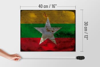 Panneau en bois drapeau Myanmar 40x30cm, drapeau du Myanmar, signe décoratif rouille 4