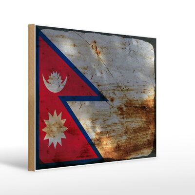 Cartello in legno bandiera Nepal 40x30 cm Bandiera del Nepal, segno ruggine