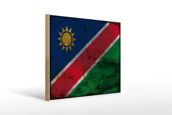 Panneau en bois drapeau Namibie 40x30cm Drapeau de Namibie signe décoratif rouille 1