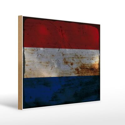 Letrero de madera bandera Países Bajos 40x30cm Cartel decorativo óxido de Países Bajos