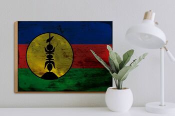 Panneau en bois drapeau Nouvelle-Calédonie 40x30cm drapeau rouille 3