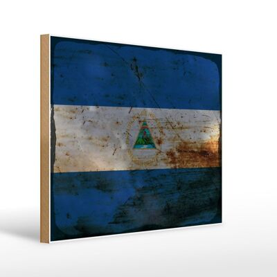 Letrero de madera bandera Nicaragua 40x30cm Bandera Nicaragua cartel decorativo óxido