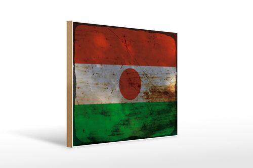 Holzschild Flagge Niger 40x30cm Flag of Niger Rost Holz Deko Schild