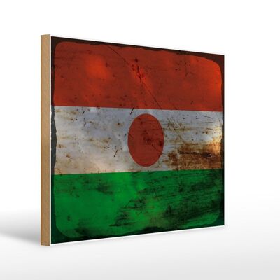 Letrero de madera bandera Níger 40x30cm Bandera de Níger cartel decorativo de madera oxidado