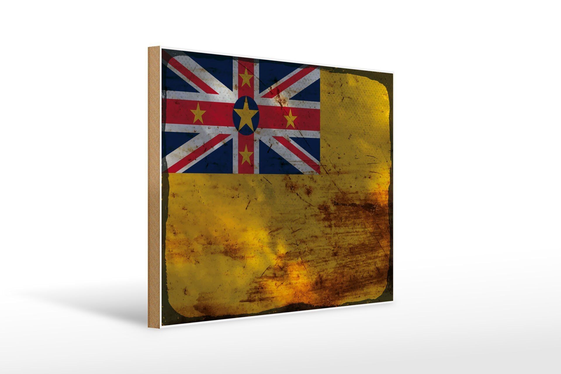 Cartello in legno bandiera Niue 40x30 cm Bandiera di Niue segno ruggine