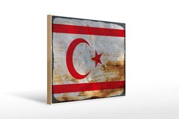 Panneau en bois drapeau de Chypre du Nord 40x30cm, panneau en bois rouille 1