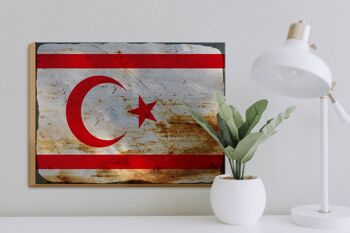 Panneau en bois drapeau de Chypre du Nord 40x30cm, panneau en bois rouille 3